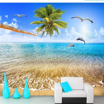 wellyu de papel parede 3d ozadje po meri Lep pogled na morje kokosovo ljubezen dolphin TV ozadje stene tapety behang nalepke
