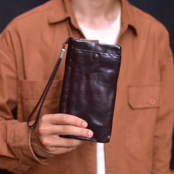 AETOO Usnjena moška denarnica Dolgo naguban sponke nove multi-reža za velike zmogljivosti holding vrečko kartico vrečko denarnice za moške