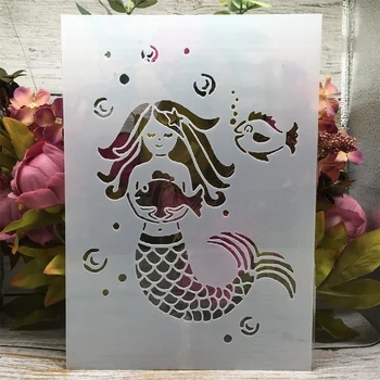 A4 29 cm morska deklica Ribe DIY Layering Matrice Stensko Slikarstvo Album Kolorit Reliefi Album Dekorativni Predlogo