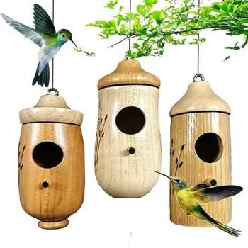 1PC Ustvarjalne Lesene Hummingbird Hiša Z Visi Vrv Domače Vrtnarjenje Dekoracijo Ptičje Majhnih Vroče Gnezdo Diy Vrst Stene, Montirani