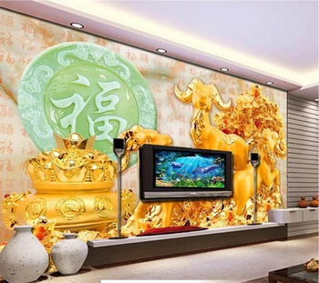 wellyu ozadje po Meri 3d zidana обои jade carving zlato tri ovce odprite Tajski zidana TV ozadju stene dnevne sobe 3d ozadje