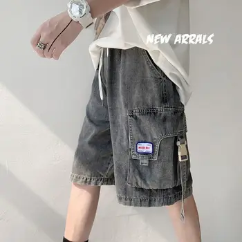 Y2K Mens Ulične dokolenske hlače (Pumparice) Retro korejski Haruku Žep Denim Hip Hop Cargo Kratke Hlače Grunge Bermudas Jeans Hlače Oblačila