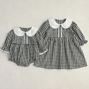 Pomlad Dekleta Princesa Obleko Otroci Stranke Obleke Z Dolgimi Rokavi Bombaž Predalčni Preplete Sestre Oblačila Baby Bodysuits