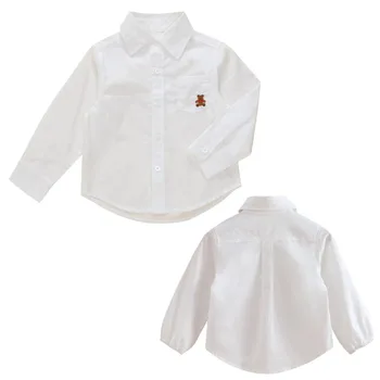 Japonski Fantje Majice Z Dolgimi Rokavi Risanka Mali Medved Vezenje Majica Prekrivni Vrhovi Belo Bluzo Baby Boy Oblačila