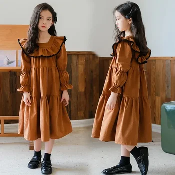 Dekleta Obleko Torta 2024 Novih Otroci Jeseni Ogrlicom Mid-Dolžina Oblačila Otroci Modi Elegantne Obleke, #7507