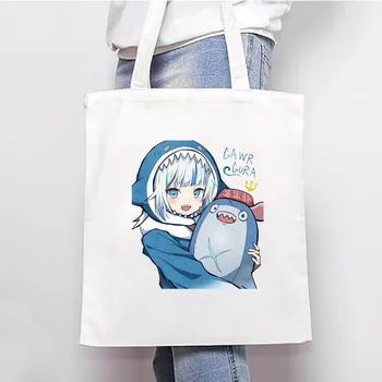 Anime Gawr Gura Mali morski Pes Ženske Platno Tote Vrečke Kawaii Torbice Lady Ramo Torbe Torbici nakupovalno vrečko za večkratno uporabo spusti ladje
