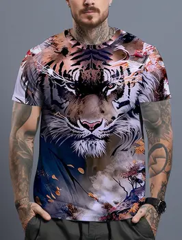Vintage T shirt Za Moške Živali Tiger Grafike 3D Print Mode Kratek Rokav T-shirt za Moške Obleke Prevelike majice Ulične