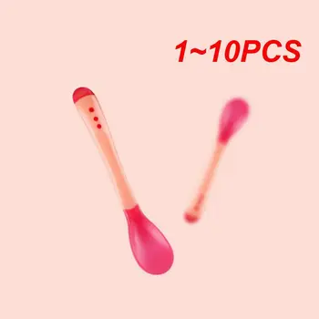 1~10PCS 3Colors Temperatura Zaznavanje Žlico za Otroke Fantje Baby Silikonski Žlico Vilice Hranjenje Otroka Žlice Malčka, Srebrni