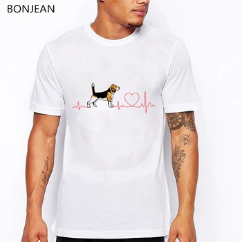 Smešno EKG Beagle ljubezen Oblikovanje T-Shirt moški Poletje Moda tee shirt homme Novost Beagle Pes Tiskanja tshirt Hipster Kul Vrhovi Priložnostne