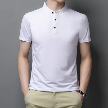 Velika Velikost Mandarin Ovratnik Elegantne Bele Majice Za 10xl Mens Oblačila 2023 Poletje Gospoda Priložnostne Navadne Majice, Bluze Za Stout