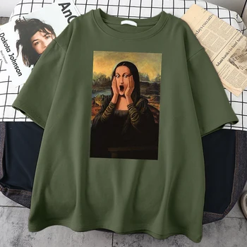 Mona Lisa Krik Risanke Natisnjeni Moške Tshirts Ustvarjalnost Oversize T Srajce Moda Crewneck Tshirt Ulica Kakovosti Moških Oblačil