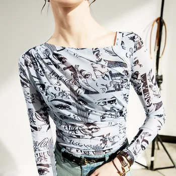 Visoka Kakovost 2024 Ženske Vrhovi Pomlad Poletje Tiskanja Gaza T-shirt Ženska Oblačila Seksi Crop Zgornji del Oblačila Moda Priložnostne Bluzo Y2k