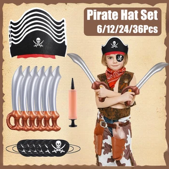 Pirat Klobuk Nastavite Karibi Kapetan Kostum Kape Lobanja, Tiskanje Oči Obliži Rojstni dan Igrača Stranka Uslug za Otroke Pirat Temo Maškarada