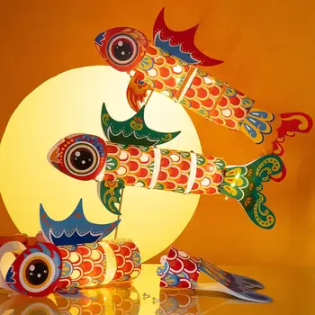 Srečen Ribe Luč Diy Komplet Ročno Kitajski Slog Papir Luči Srečen Ribe Koi-ribe Načrta Za Mid-jesenski Festival Novo Leto