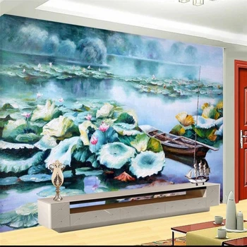 beibehang Lotus ribnik čoln, TV, kavč v ozadju stene po meri, veliko fresko svila svila krpo okoljske ozadje de papel parede