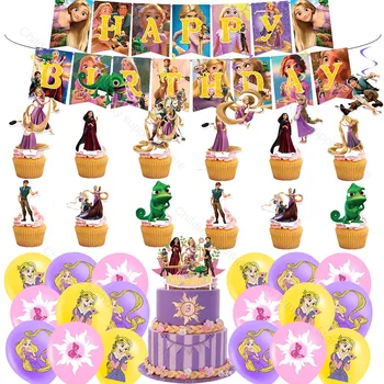 1Set Princesa Rapunzel Dekle Rojstni dan Dekoracijo dovaja Zrak Helij Globos Zastavo Torto Pokrivalo Latex Balon Poroko DIY Darilo