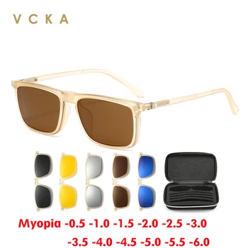 VCKA 1+5 ransparent Okvirjem Kvadratnih Polarizirana sončna Očala za Kratkovidnost Vožnje Optični Magnetni Recept Očala Moški Ženske -0.5~-6.0