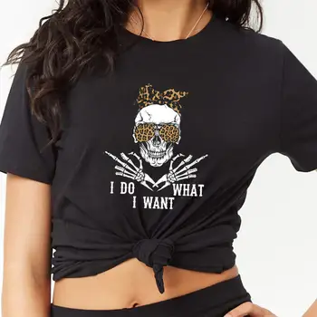 Sem to, Kar Želim, Leopard Okostje Natisnjeni 100%Bombaža Ženske T-Shirt Nov Prihod O-Vratu Puloverju Kratek Rokav Vrhovi Dekleta Tee
