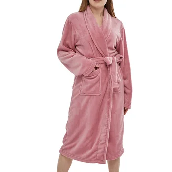 Ženske Coral Runo More Kimono Peignoirs 2023 Pozimi Novo Sleepwear Flanela Kopalni Plašč Toplo, Domačo Rabo Salon Nightgown