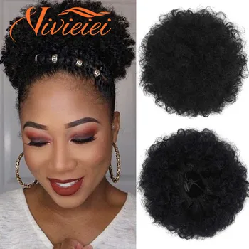 Kratek Afro Puff Sintetičnih Lase Bun Chignon Hairpiece Za Black Ženske Vrvico Čop Kinky Kodraste Updo Sponke Za Lase Razširitve