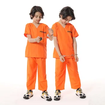 Otrok Sostanovalec Kostum Oranžna Zapornika Jumpsuit Jailbird Obleko za noč Čarovnic Oranžna Zapornika Kostum Fant Zapor Jumpsuit Kostum