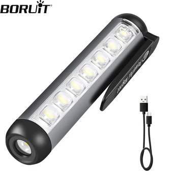 BORUiT Mini Prenosna LED Svetilka Tipa C Polnilna Ultra Svetla Baklo S Posnetka Magnet Delo Svetlobe, Nepremočljiva Lučka za Kampiranje