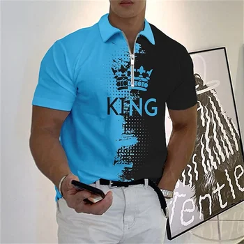 Dnevne Visoke Kakovosti Polo Majice Man River Zadrgo Tee Majica 3d Pismo Kralja Tiskanja Kratek Rokav T-Shirt za Moške Prevelik Oblačila 6xl