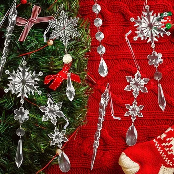 Christmas Tree Okraski Kristalno Okraski Visi Akril Snežinka Ledenica Spusti Kristalno Božič Obesek Novo Leto Dobave