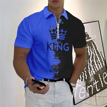 Dnevne Visoke Kakovosti Polo Majice Man River Zadrgo Tee Majica 3d Pismo Kralja Tiskanja Kratek Rokav T-Shirt za Moške Prevelik Oblačila 6xl
