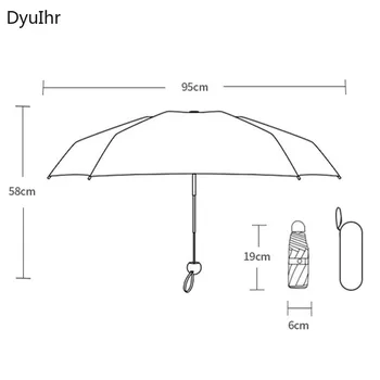 DyuIhr Mini Preprost Kapsula Dežnik Črna Lepila za zaščito pred soncem Ženski Dežnik Zložljiv Dež Dežnik Pet-krat Dežnik UV Zaščita